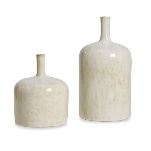 LOBERON Vase 2er Set Kurys, Zwei Größen und Formen, von Hand gefertigt & lasiert, für einzelne Zweige, Blüten oder dekorative Blätter, Blumenvase, Keramik, Creme von Loberon