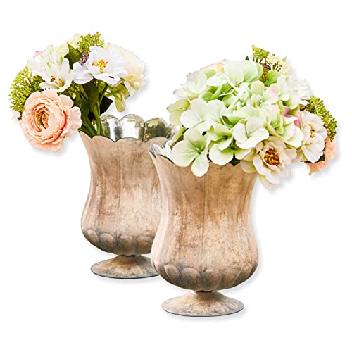 LOBERON Vase 2er Set Wilgard, mundgeblasen, wunderschöne Blüten-Form mit breitem Standfuß, mit Antik- & Bauernsilber-Finish, Blumenvase, Glas, Kupfer von Loberon