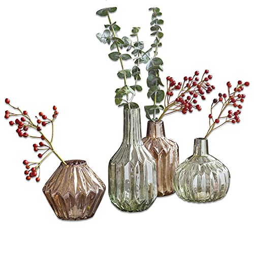 LOBERON Vase 4er Set Susann, Glas, Größe 1: H/Ø 10/8cm, Größe 2: H/Ø 8/13cm, Größe 3: H/Ø 8/17cm, Größe 4: H/Ø 10/10cm, grün, grün von Loberon
