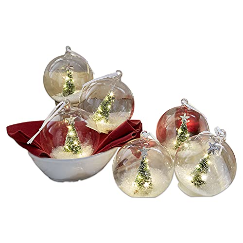 LOBERON Weihnachtsschmuck 6er Set Ollie, Weihnachtsbäume in Kugeln, mit LEDs, Weihnachtsbeleuchtung, Weihnachtsdekoration, Weihnachten, Glas, Polyester, Kunststoff, klar von Loberon