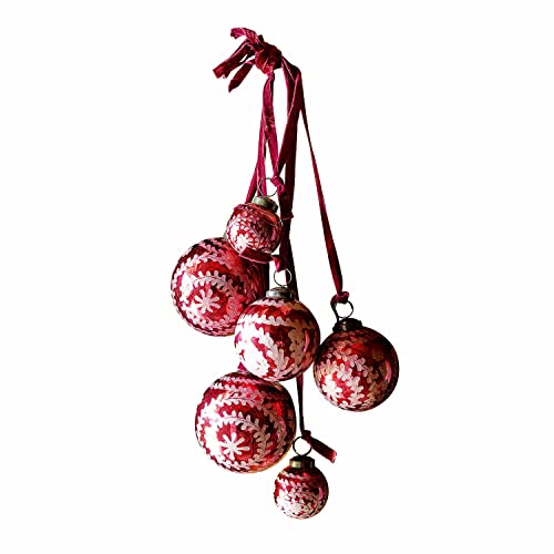 LOBERON Weihnachtsschmuck 6er Set Talwyna, rote Weihnachtskugeln, verziert, Weihnachtsdekoration mit Glitzer, Glas, Eisen, H/Ø ca. 10/10 cm, rot von Loberon