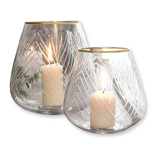 LOBERON Windlicht 2er Set Teréla, Zwei Größen, mundgeblasen und handgeschliffen, zierender Goldrand, für Teelichter oder Stumpenkerzen, Wohn-Accessoires, Glas, klar von Loberon