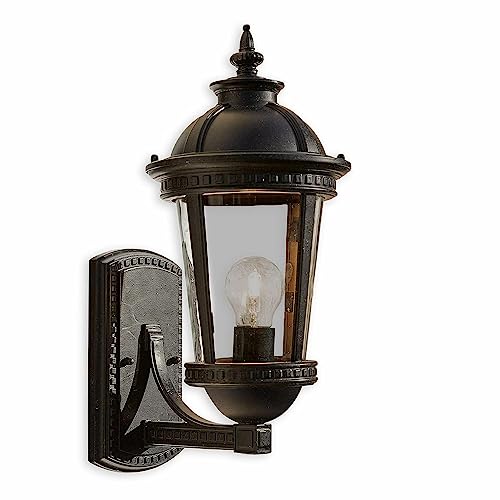 Loberon Außenwandlampe Vincent, eleganter historischer Look, Außenwandleuchte mit Antik-Finish, Designobjekt, Spotlight, Outdoorlampe, Aluminium, Glas, schwarz von Loberon