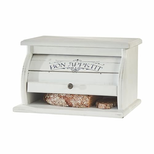 LOBERON Brotbox Bon Appetit, Rolldeckel im Lamellen-Look, nostalgische Beschriftung, Küchen-Accessoire, Küchenutensilien, Brotkasten, Tannenholz, antikweiß von Loberon