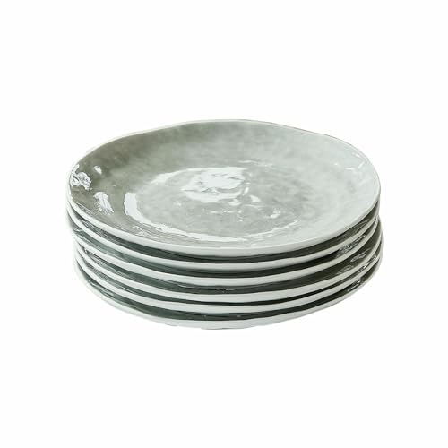 LOBERON Desserteller 6er Set Braganza, Handgefertigt, Feine Sprenkel-Optik, Spülmaschinenfest und Mikrowellengeeignet, Geschirr, Tischaccessoires, Porzellan, grün von Loberon