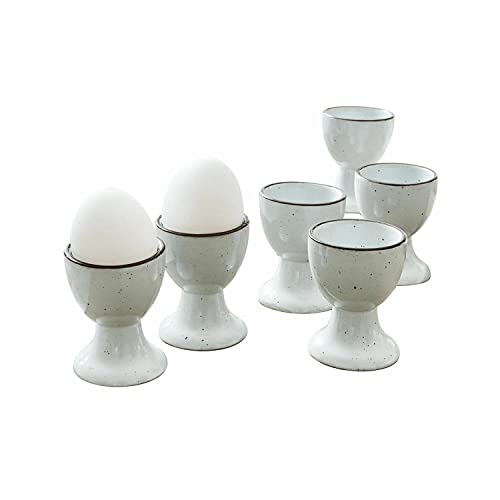 LOBERON Eierbecher 6er Set Biarré - Steingut mit Zierendem Farbrand - Handgetöpfert - Glänzende Oberfläche - 6.5cm, weiß LOBERON Eierbecher 6er Set Biarré - Steingut mit Zierendem Farbrand - Handgetöpfert - Glänzende Oberfläche - 6.5cm, weiß von Loberon