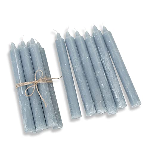 LOBERON Kerzen 12er Set Bauceau Graublau - Handgefertigte Stabkerzen Deko - Rustikales Finish - Durchgefärbt & Geruchsneutral - ca. 7h - 8h Brenndauer von Loberon