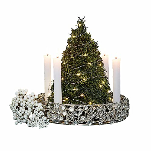 LOBERON Kerzenhalter Hope, für Vier Stabkerzen, hochglänzend, mit glitzernden Glassteinen geschmückt, Adventskranz, Weihnachten, Weihnachtsdeko, Eisen, Glas, Silber von Loberon