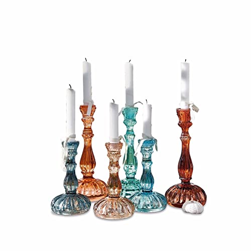 LOBERON Kerzenständer 6er Set Indre, nostalgische Form, sechs Farbtöne und Zwei Größen, fröhlicher Farbakzent, für Stabkerzen, Kerzenhalter, Kerzenleuchter, Glas, bunt von Loberon