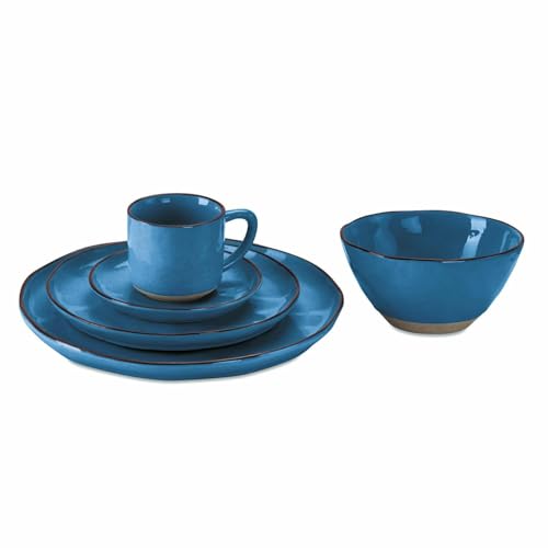 Loberon Geschirr 30er Set Biarré - Handgetöpferte Optik, Steinzeug, Komplettset für 6 Personen, blau von Loberon