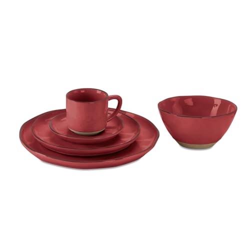 LOBERON Geschirr 30er Set Biarré - Handgetöpferte Optik, Steinzeug, Komplettset für 6 Personen, rot von Loberon