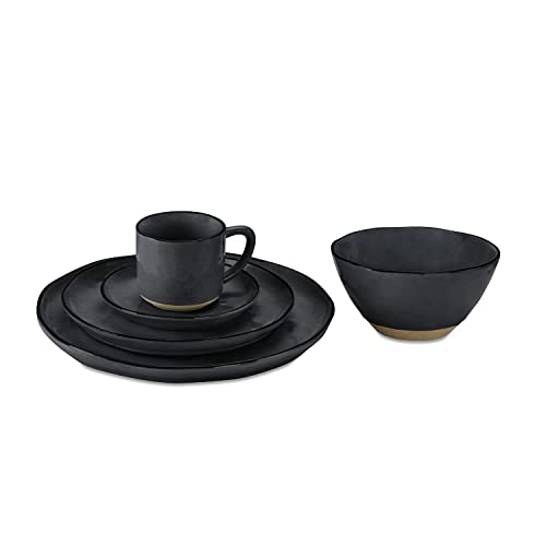 LOBERON Loberon Geschirr 30er Set Biarré - Handgetöpferte Optik, Steinzeug in Schwarz, Komplettset für 6 Personen, schwarz von Loberon