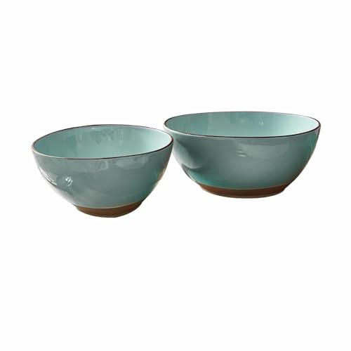 LOBERON Salatschüssel 2er Set Biarré, zwei Größen, Mediterrane Note, Vielseitig Einsetzbar, Reizvoll Unebene Optik, Geschirr, Tischaccessoires, Steinzeug, türkis von Loberon