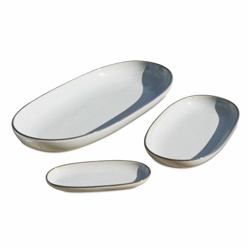 LOBERON Servierplatte 3er Set Biarré, verschiedene Größen, handgetöpfert, mediterraner Charakter, Geschirr, Tischdekoration, Tischaccessoires, Steinzeug, grau von Loberon