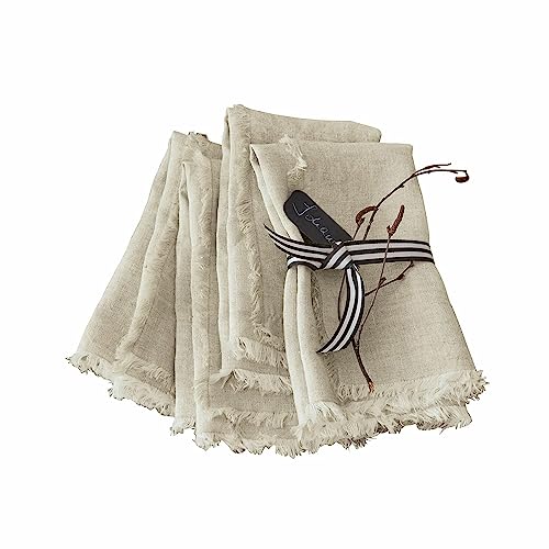 LOBERON Serviette 4er Set Largo, zierender Fransensaum, natürlicher Look, wiederverwendbar, Tischdekoration, Tischwäsche, leinen von Loberon
