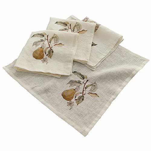 LOBERON Serviette 4er Set Tupisa, zarter Birnen-Print, Landhaus-Stil, wiederverwendbar, Tischdeko, Tischwäsche, Leinen, offwhite von Loberon