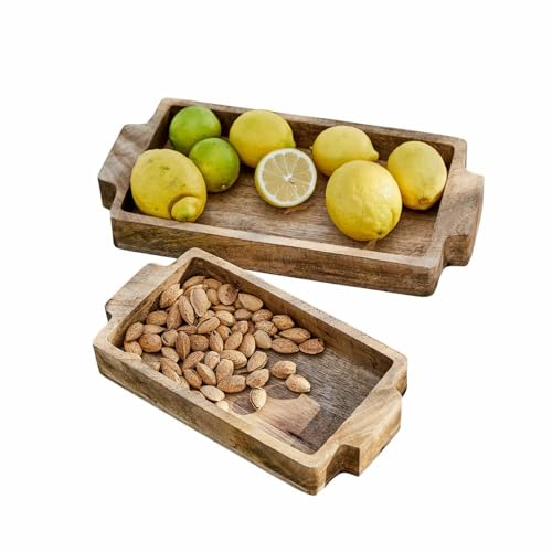 LOBERON Tablett 2er Set Buer, zwei Größen, rustikales Design, natürliche Holzmaserung, Küchenzubehör, Servierhilfe, Mangoholz, braun von Loberon