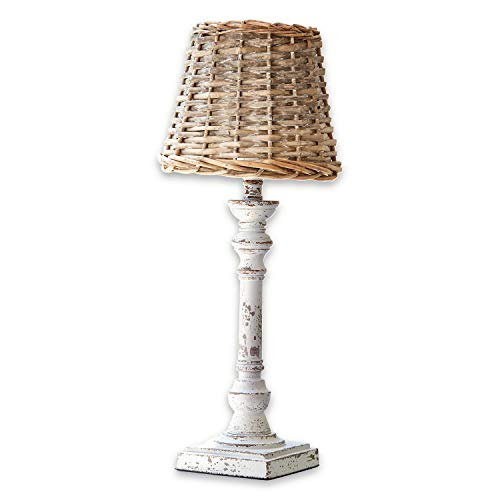 LOBERON Tischlampe Noelie, Handarbeit, bezaubernder Schilfschirm, antikveredelt, Tischleuchte, Wohn-Accessoire, Rattan, Kiefernholz, MDF, braun/antikweiß von Loberon