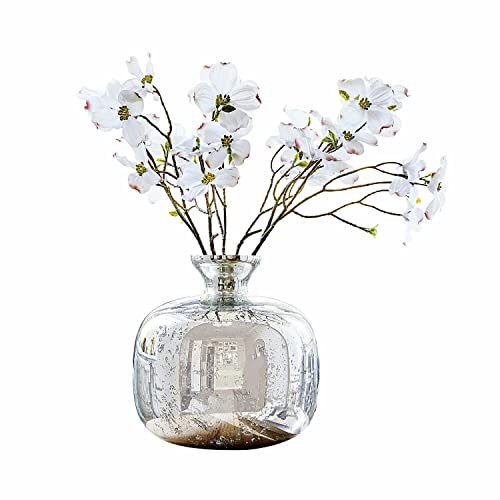 Loberon Vase Jaxon, mundgeblasen, bauchige Apfelform, Bauernsilber, für Kunstblumen oder getrocknete Bouquets, Blumenvase, Wohn-Accessoire, Glas, Silber von Loberon