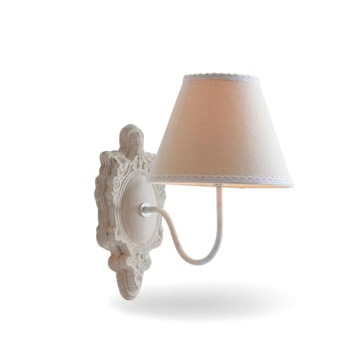 LOBERON Wandlampe Ascoux, aufwendiges Wand-Ornament, Wandleuchte im Shabby-Chic, Nostalgie-Charme, Wohnzimmerlampe, Eisen, Leinen, MDF, antikbeige von Loberon
