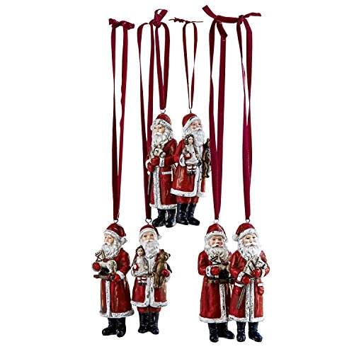 LOBERON Weihnachtsmann 6er Set Corvin | Christbaumschmuck | Weihnachtsdeko | Weihnachten | Polyresin, H/B/T ca. 11/4 / 3 cm, rot von Loberon