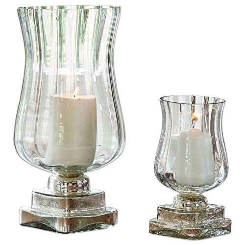 Loberon Windlicht 2er Set Lumio, Zwei Größen, Pokalform, Mundgeblasen, mit Rillenstruktur, für Teelichter oder Stumpenkerzen, Kerzenhalter, Dekoration, Glas, klar/Silber Loberon Windlicht 2er Set Lumio, Zwei Größen, Pokalform, Mundgeblasen, mit Rillenstruktur, für Teelichter oder Stumpenkerzen, Kerzenhalter, Dekoration, Glas, klar/Silber von Loberon