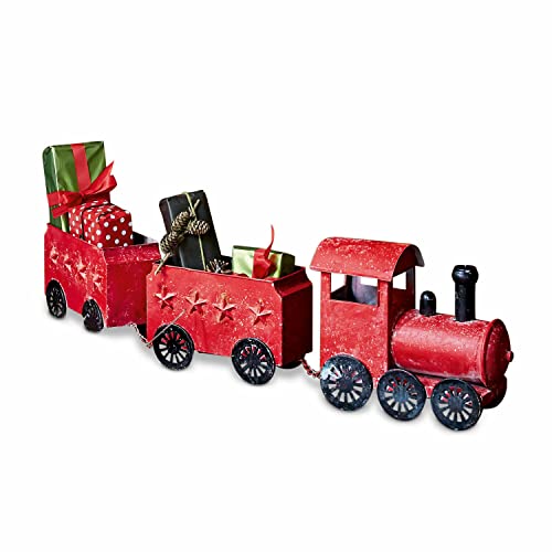 Loberon Deko-Zug Ayene, farbenfrohe Lok und Zwei Waggons, Vintage-Design, Weihnachtsfiguren, Weihnachtsdekoration, Weihnachten, Zinn, rot/schwarz von Loberon