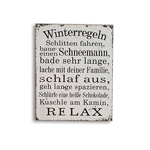 Loberon Dekoboard Winterregeln, Shabby-Look, weihnachtlicher Wandschmuck, Weihnachtsdekoration, Weihnachten, MDF, antikweiß von Loberon