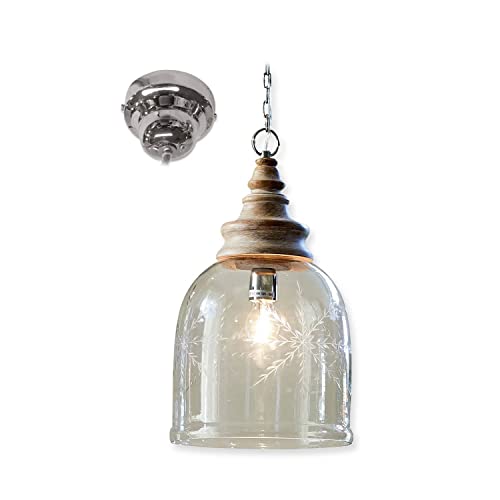 Loberon® Hängelampe Bretterly, Glas, Mangoholz, H/Ø ca. 43.5/28 cm, klar von Loberon