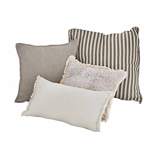 Loberon Kissen 4er Set Valenciennes, Verschiedene Größen & Designs, harmonische Kombination, Landhaus-Stil, Wohn-Accessoires, Wohntextilien, Leinen, Polyester, grau/weiß von Loberon