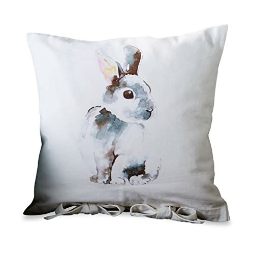 Loberon Kissenhülle Rabbit, Zauberhafter Aquarell-Druck, Kissenbezug mit Hasenmotiv, mit Zwei Bindebändern, Ostertextilien, Ostern, Osterdeko, Baumwolle, weiß von Loberon