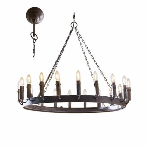 LOBERON Leuchter Mahéru, Romantische Beleuchtung, Mattes Finish, für 16 Leuchtmittel, Schlichtes Design, Zeitlos Schön, Kronleuchter, Hängeleuchte, Eisen, antikschwarz von Loberon