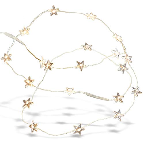 Loberon Lichterkette Stars, mit 20 LED-Sternen, warmweiß, Weihnachtsbeleuchtung, Weihnachtsdekoration, Weihnachten, Eisendraht, Kunststoff, Silber von Loberon