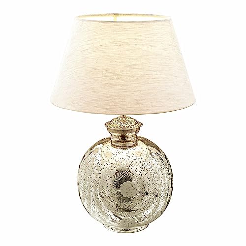 LOBERON Tischlampe Villanueva, fein geschliffenes Muster, Fuß aus Bauernsilber, stilsichere Tischleuchte, Wohn-Accessoire, Glas, Leinen, Kunststoff, antiksilber/creme von Loberon