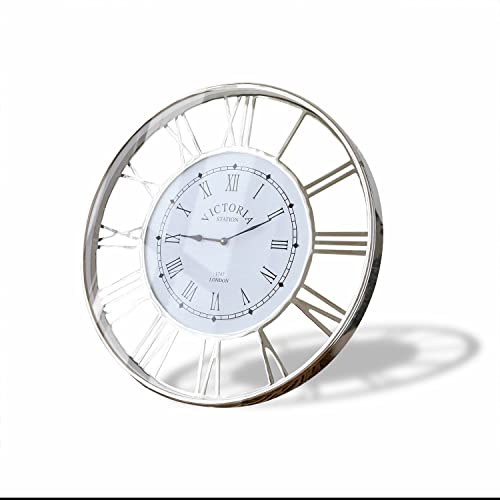 Loberon Uhr Victoria Station, Aluminium, Stahl, Glas, T/Ø ca. 5.5/61 cm, Silber von Loberon