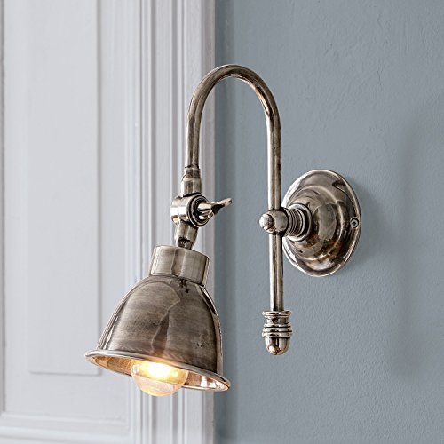 Loberon Wandlampe Gemma, Wandleuchte mit drehbarem Gelenk, Antik-Finish, Spotstrahler, Wohnzimmerlampe, Wandleuchte, Nachttischlampe, Messing, antiksilber von Loberon