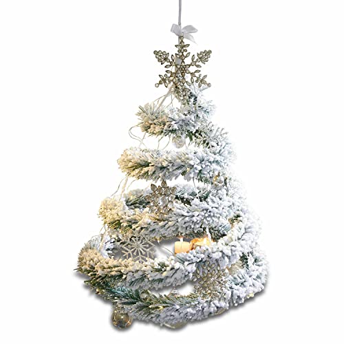 Loberon Weihnachtsbaum Vieux Fort, mit Kunstschnee, spiralförmige Optik, zum Aufhängen, Festliche Deko-Tanne, Kunstnadel-Baum, Weihnachtsdeko, Weihnachten, PVC, Eisen, Baumwolle, grün von Loberon