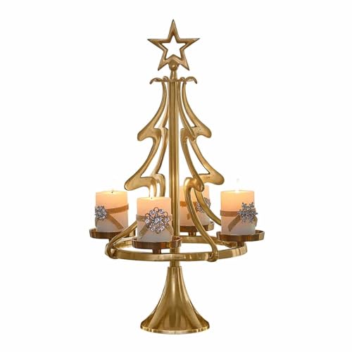 Loberon Adventskranzständer Gaetana, Festlicher Chic, Tannenbaum-Form, für Stumpenkerzen, Adventsdekoration, Advent, Weihnachten, Weihnachtsdeko, Aluminium, Gold von Loberon