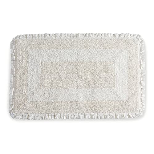 Loberon Badematte Jasmin, besonders weich, trocknet schnell, romantische Rüschenborte, Badvorleger, Badteppich, Badtextilien, Baumwolle, weiß von Loberon