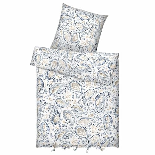 Loberon Bettwäsche Le Perron, attraktives Paisley-Design, im Aquarellstil, mit Bindebändern, Schlafzimmertextilien, Baumwolle, blau/Creme von Loberon