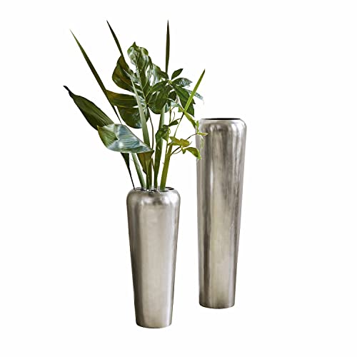 Loberon Bodenvase 2er Set Carolan, Zwei Größen, matt Glänzend, für Innen & Außen, Pure Eleganz, Dekoration, Wohn-Accessoires, Aluminium, Silber von Loberon