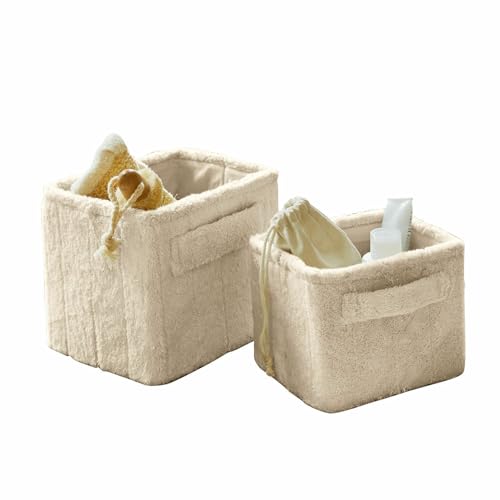 Loberon Box 2er Set Invarel, Zwei Größen, Frottee-Qualität, Faltbar, Integrierte Griffe, Aufbewahrung, Badzubehör, Baumwolle, Creme von Loberon
