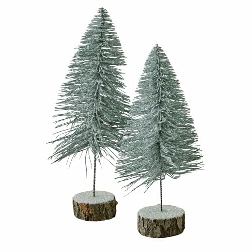 Loberon Deko-Baum 2er Set Lyselle, Zwei Größen, Glitzernde Schnee-Optik, Winterliches Ambiente, Festliche Atmosphäre, Weihnachten, Weihnachtsdeko, Kunststoff, Weide, grün von Loberon