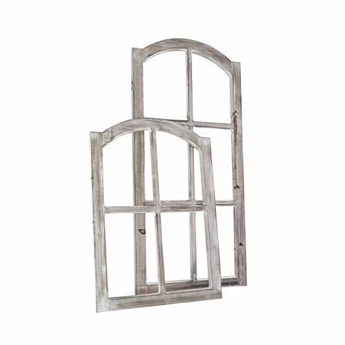 Loberon Deko-Fenster 2er Set Parakou, Zwei Größen, nostalgischer Sprossenfenster-Look, mit White-Washed-Finish, Dekoration, Tannenholz, antikbraun von Loberon