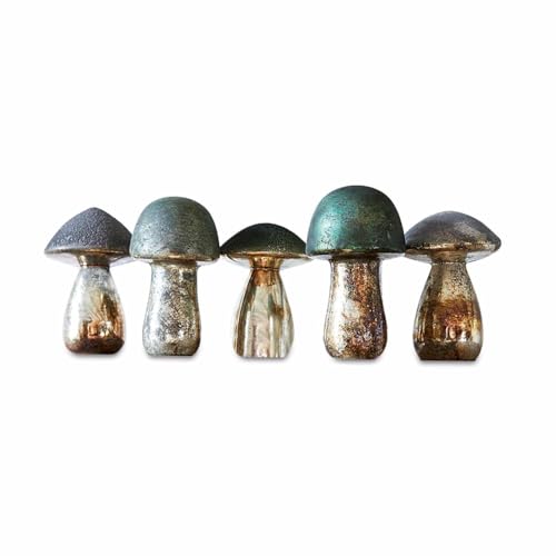 Loberon Deko-Pilze 5er Set Grana - Bunte Tischdeko aus Glas mit Vintage-Optik - Verschiedene Formen & Farben - Handgearbeitetes Finish von Loberon