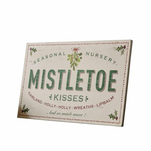 Loberon Dekoboard Mistletoe, Hübscher Vintage-Look, Nostalgischer Charme, Weihnachtsdekoration, Wohn-Accessoire, Weihnachten, Eisen, weiß/grün von Loberon