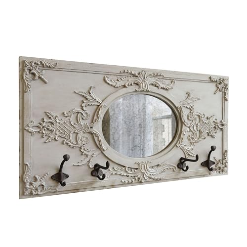 Loberon Garderobe Béatrice, mit Umrahmter Spiegelfläche, Romantisches Design, Shabby-Chic, mit Vier Garderobenhaken, Polyresin, Spiegelglas, antikbraun von Loberon