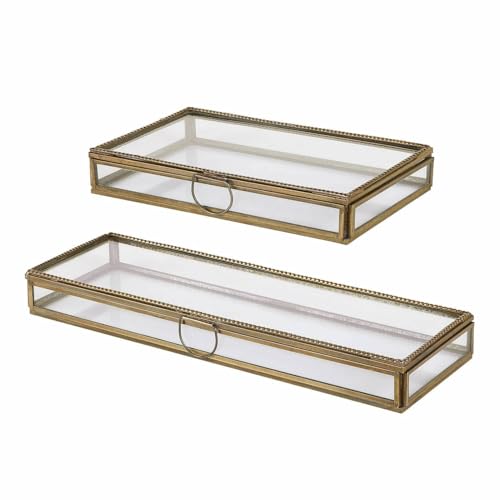 Loberon Glasbox 2er Set Isvento, Zwei Größen, Vintage-Charme, Edles Design, Transparente Optik, Stilvolle Präsentation, Antik-Finish, Aufbewahrung, Glas, Eisen, klar von Loberon