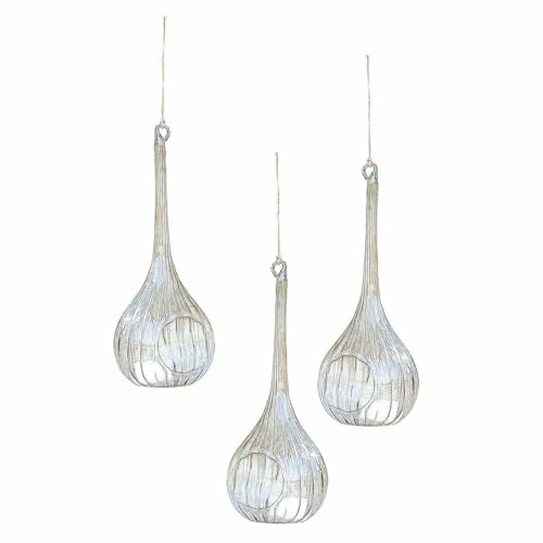 Loberon Hängewindlicht 3er Set Fairlie, mundgeblasen, zarte Riffelung, Öffnung für Teelichter, inkl. Aufhängung, Gartendekoration, Outdoor, Glas, Jute, klar von Loberon