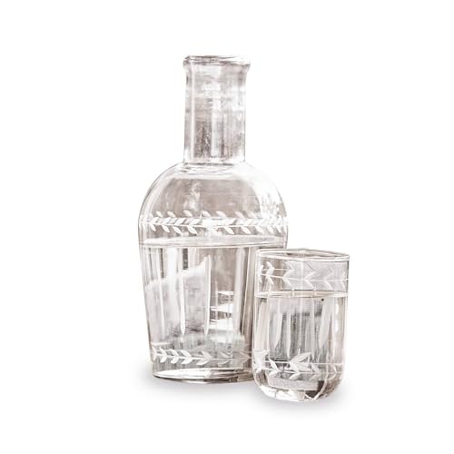 LOBERON Karaffe Mardor | Glaskaraffe Mit Deckel | Inklusive Trinkglas | Mundgeblasen Aus Klarem Glas | Wasserkaraffe Mit Glasschliff, klar von Loberon